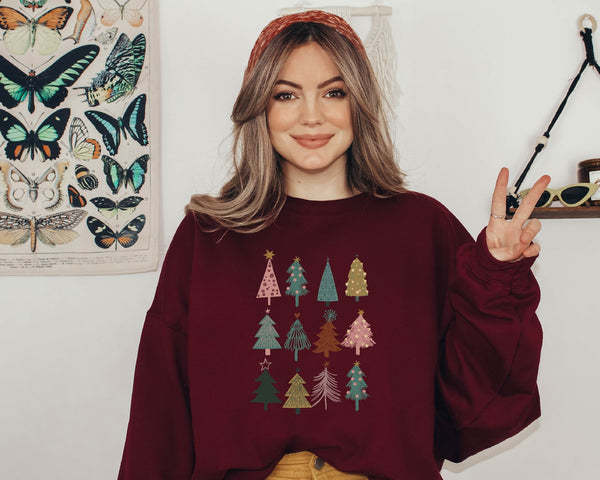 Boho Christmas Trees | Unisex Crewneck Sweatshirt