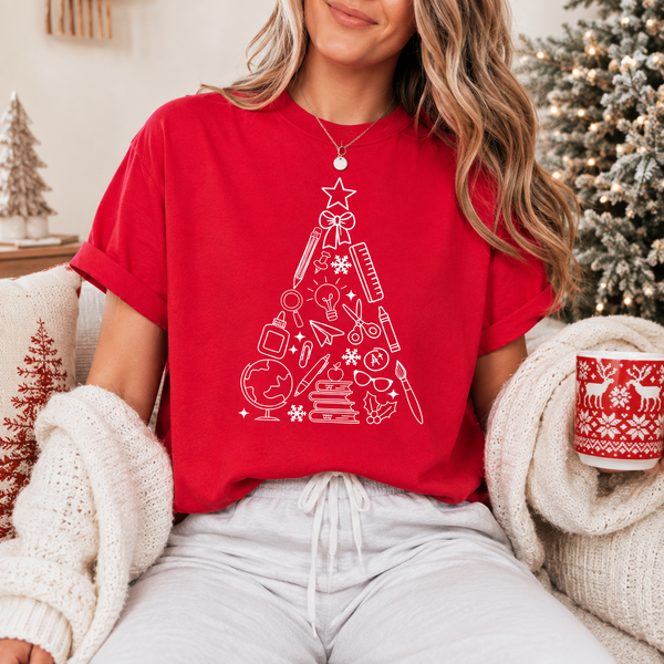 Teacher Christmas T-Shirt | Teacher Christmas Tree Graphic Tee | Holiday Teacher Shirt