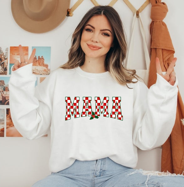 Mama Checkered Holly | Unisex Crewneck Sweatshirt