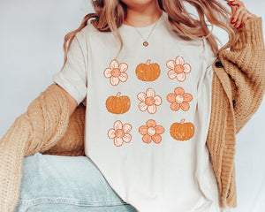 Retro Pumpkin & Flowers | Unisex Crewneck Tshirt