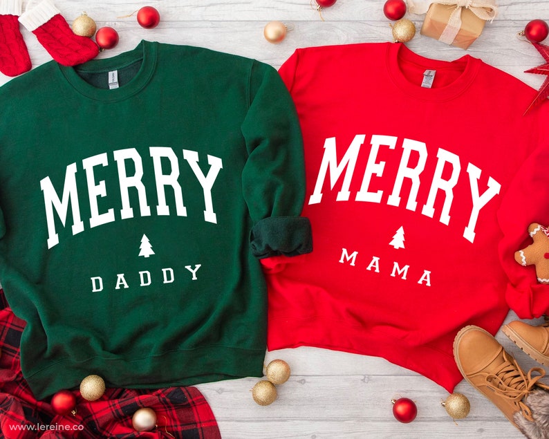 Varsity Merry Mama & Daddy | Crewneck Sweatshirt